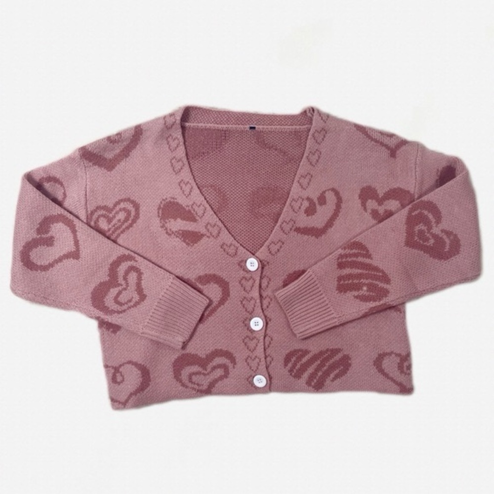 SHEIN Pink Heart Cropped Cardigan